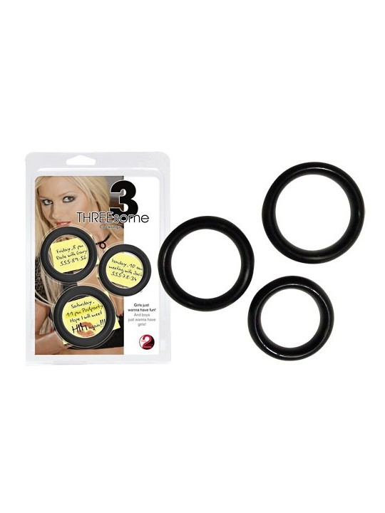 SET 3 ANELLI FALLICI DIVERSI DIAMETRI \"THREESOME\" NERO