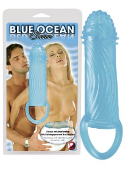 GUAINA FALLICA CON ANELLO PER TESTICOLI \"BLUE OCEAN\" - 18 CM