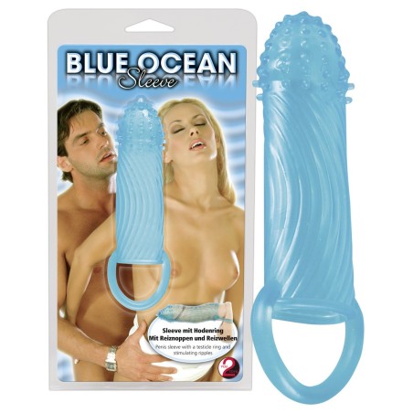 GUAINA FALLICA CON ANELLO PER TESTICOLI \BLUE OCEAN\ - 18 CM