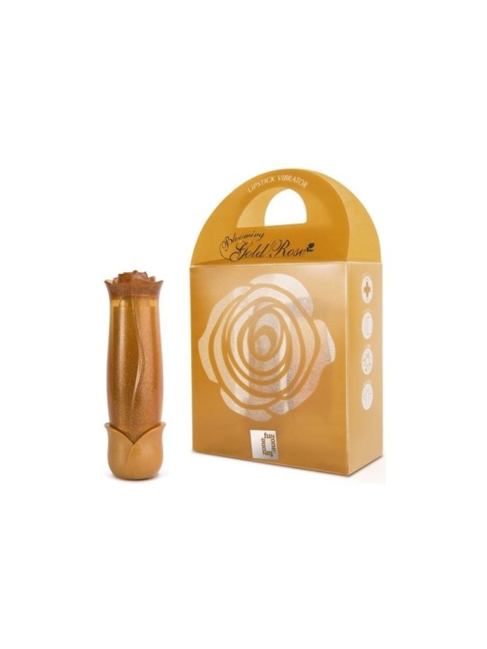MINI VIBRATORE A FORMA DI ROSSETTO CON ROSA \"BLOOMING ROSE\" ORO