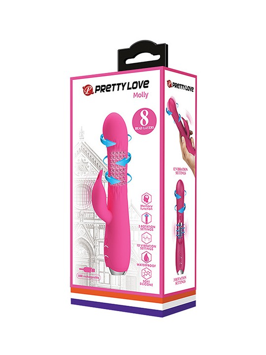 VIBRATORE RABBIT CON ROTAZIONE - PRETTY LOVE MOLLY - PINK