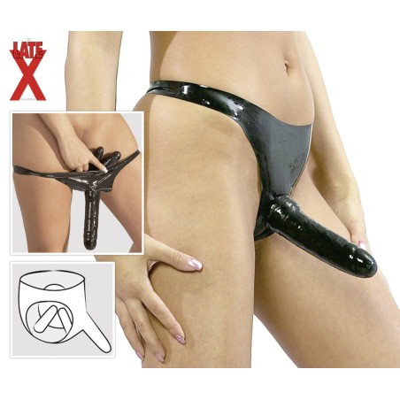 SLIP IN LATEX NERO CON 3 FALLI (2 INTERNI)