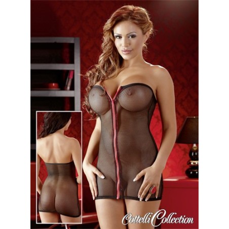 MINI ABITO TUBINO TRASPARENTE CON ZIP ROSSA \INCANTO\