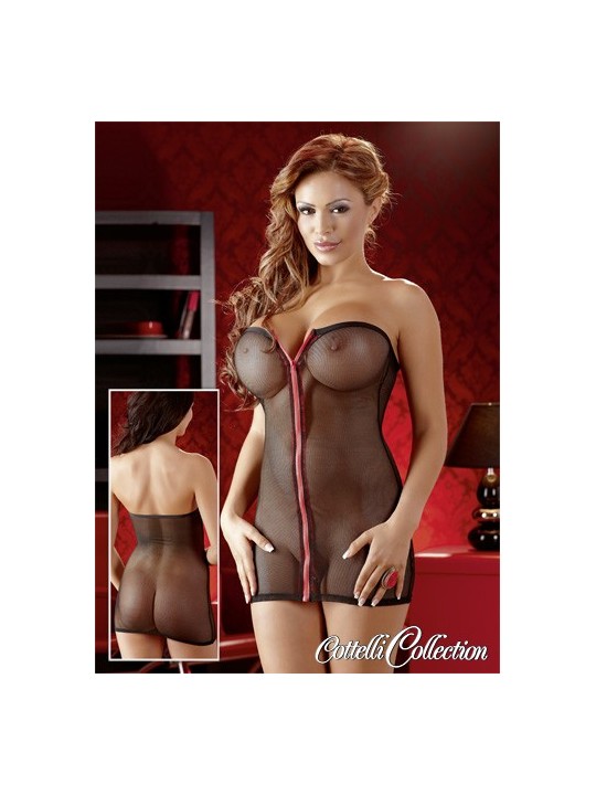 MINI ABITO TUBINO TRASPARENTE CON ZIP ROSSA \"INCANTO\"