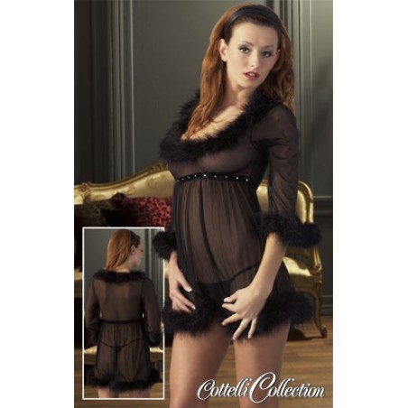 BABY DOLL TRASPARENTE CON ORNAMENTI IN PIUMA \DIVA\